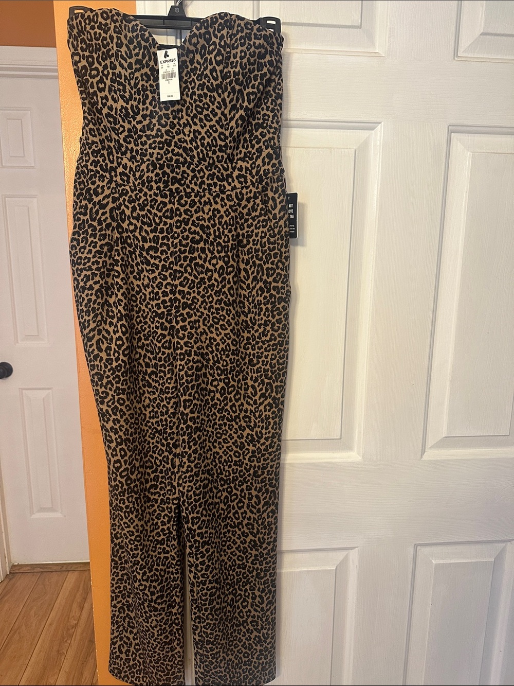 Express Leopard Print Strapless Wide-Leg Jumpsuit - Brown/Black